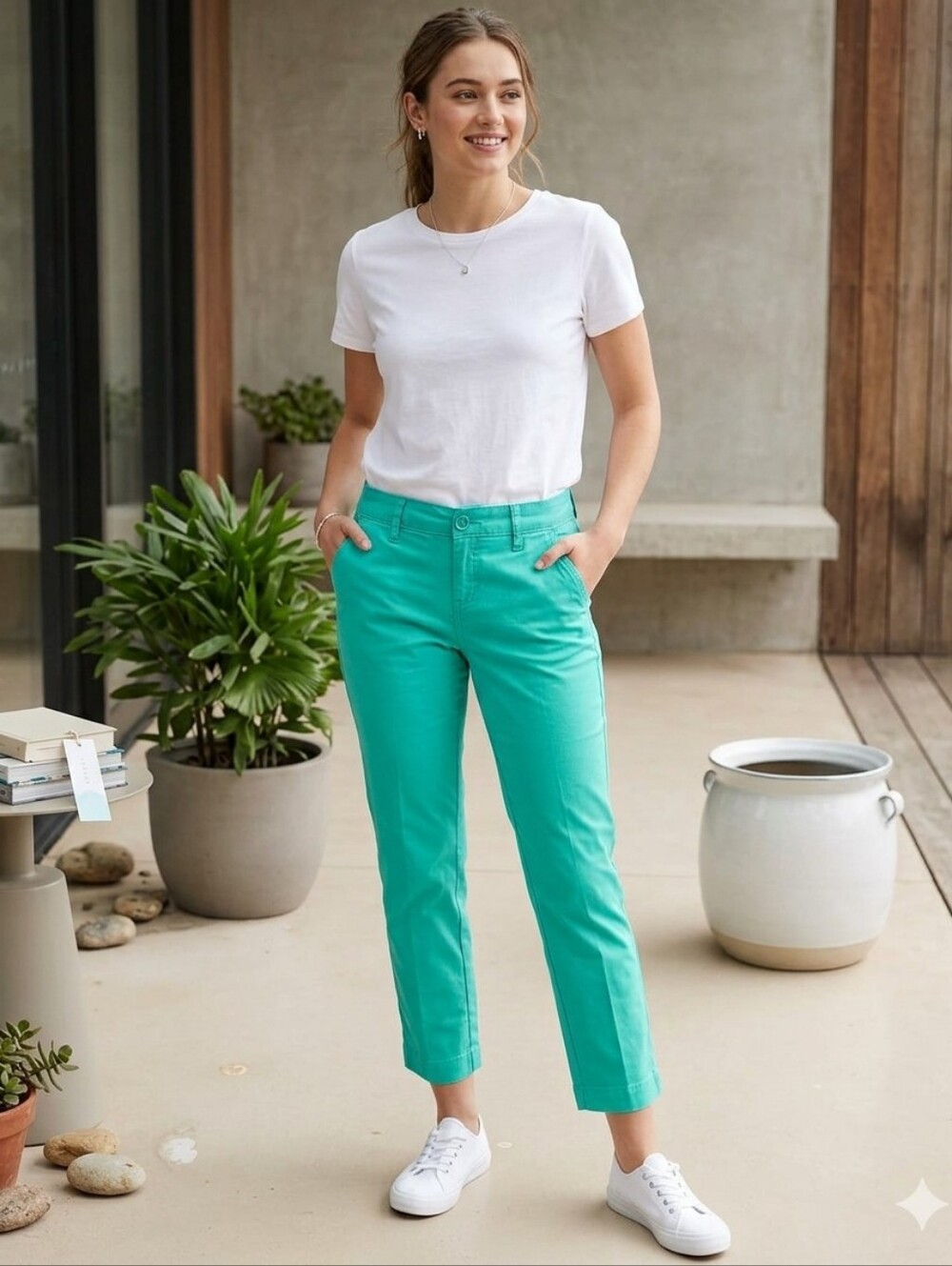 Lila Ryan Melina Straight Leg Green Cropped Pants Size 2P NWT Stitch Fix